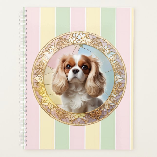 Cavalier King Charles Pastel Golden Stained Glass  Planner (Front)