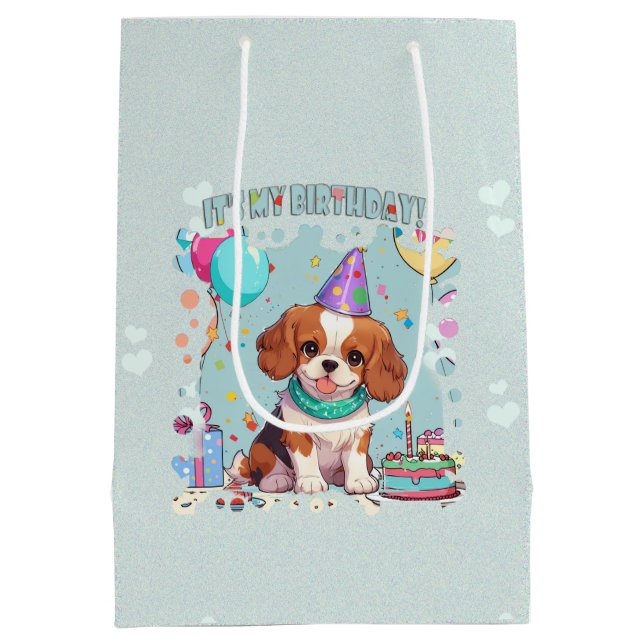 Cavalier King Charles Pastel It's my Birthday Medium Gift Bag (Back)