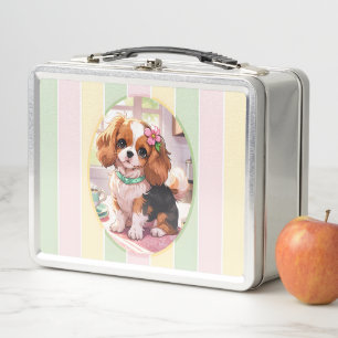 Cavalier King Charles Pastel Lines Cottagecore Metal Lunch Box