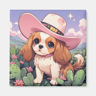 Cavalier King Charles pastel pink cowboy Magnet