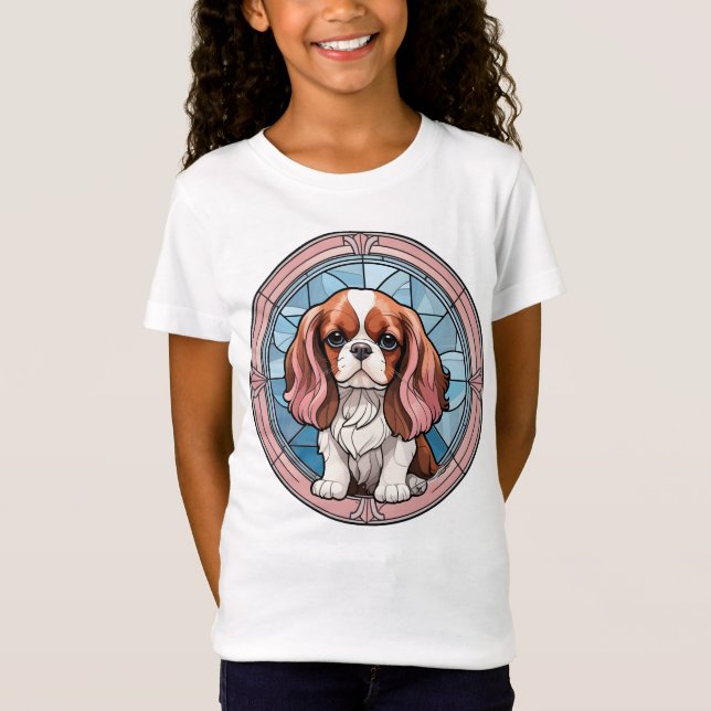 Cavalier King Charles Pastel Pink Stained Glass T-Shirt (Front)
