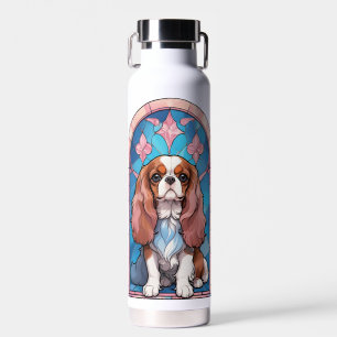 Cavalier King Charles Pastel Pink Stained Glass Water Bottle