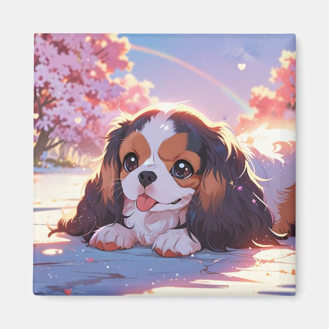 Cavalier King Charles Pastel Sakura Rainbow sky Magnet (Front)