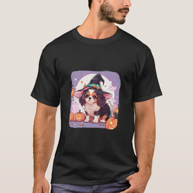 Cavalier King Charles pastel witch hat halloween T-Shirt (Front)