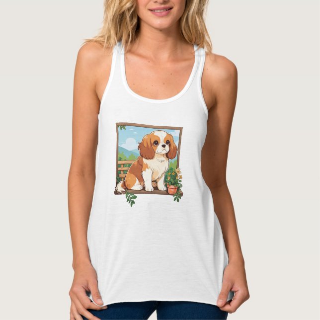 Cavalier King Charles Pastel with flowers Singlet (Front)