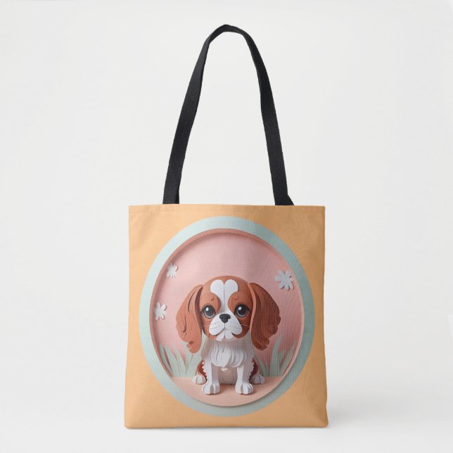 Cavalier King Charles Pink Pastel Paper Cutting  Tote Bag (Front)