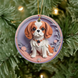 Cavalier King Charles Purple Pastel Paper Cutting  Ceramic Tree Decoration