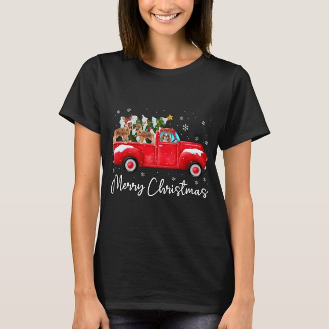 Cavalier King Charles Red Truck Christmas Santa Xm T-Shirt (Front)
