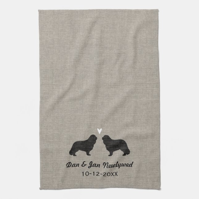 Cavalier King Charles Silhouettes with Heart Tea Towel (Vertical)
