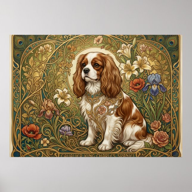 Cavalier King Charles Spaniel Art Nouveau Poster | (Front)