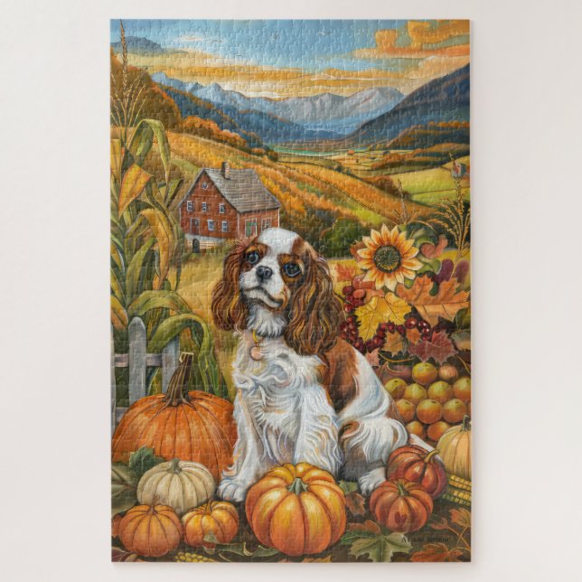 Cavalier King Charles Spaniel Autumn Thanksgiving Jigsaw Puzzle (Vertical)