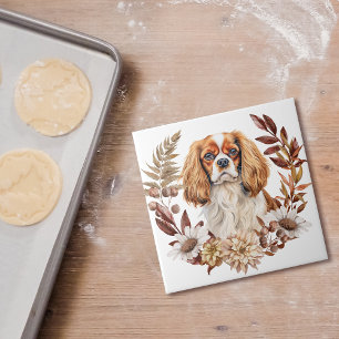 Cavalier King Charles Spaniel Autumn Wreath Tile