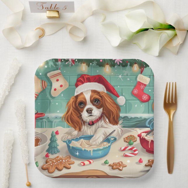 Cavalier King Charles Spaniel Baking Christmas Paper Plate (Wedding)