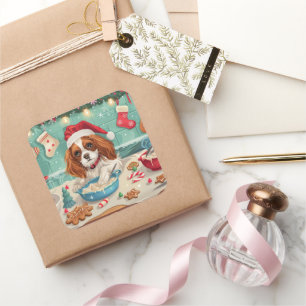 Cavalier King Charles Spaniel Baking Christmas Square Sticker