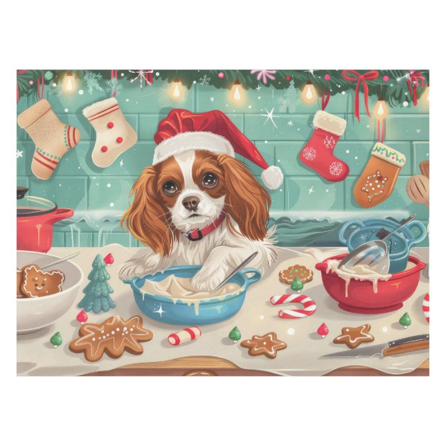 Cavalier King Charles Spaniel Baking Christmas Tablecloth (Front (Horizontal))
