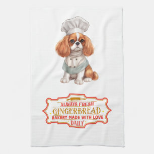 Cavalier King Charles Spaniel Baking Gingerbread Tea Towel
