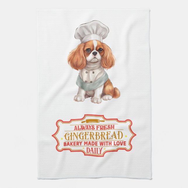 Cavalier King Charles Spaniel Baking Gingerbread Tea Towel (Vertical)