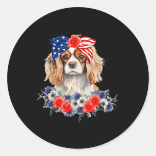 Cavalier King Charles Spaniel Bandanna Usa Flag 4t Classic Round Sticker