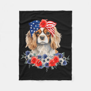 Cavalier King Charles Spaniel Bandanna Usa Flag 4t Fleece Blanket