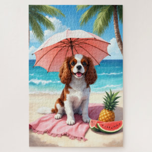 Cavalier King Charles Spaniel Beach Scene Jigsaw Puzzle