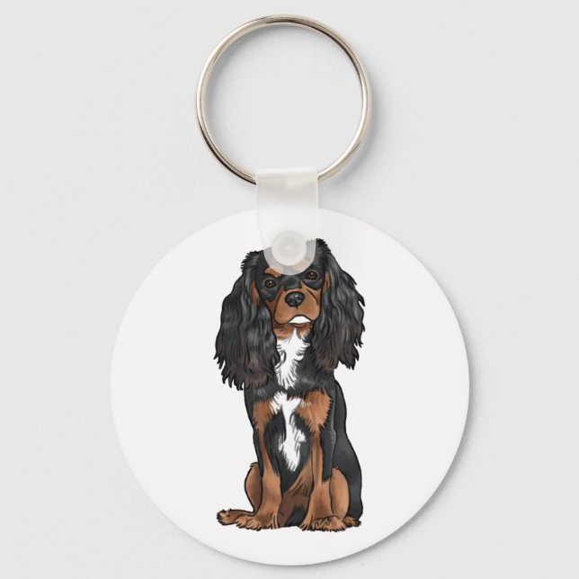 Cavalier King Charles Spaniel - Black and Tan Key Ring (Front)