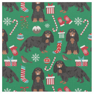 Cavalier King Charles Spaniel black and tan xmas Fabric