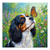 Cavalier King Charles Spaniel Butterfly Garden Pos