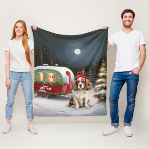Cavalier King Charles Spaniel Caravan Christmas Fleece Blanket