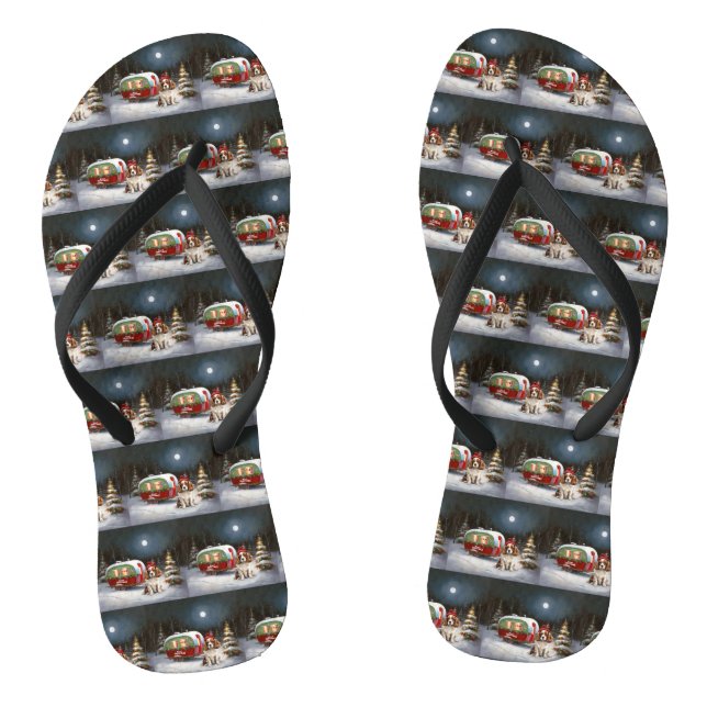 Cavalier King Charles Spaniel Caravan Christmas  Jandals (Footbed)