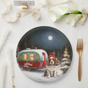 Cavalier King Charles Spaniel Caravan Christmas Paper Plate