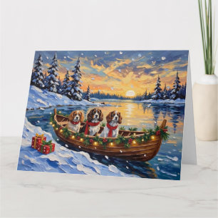 Cavalier King Charles Spaniel Christmas Boat Card