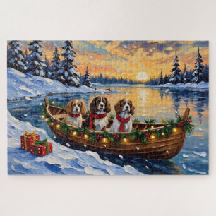 Cavalier King Charles Spaniel Christmas Boat Jigsaw Puzzle