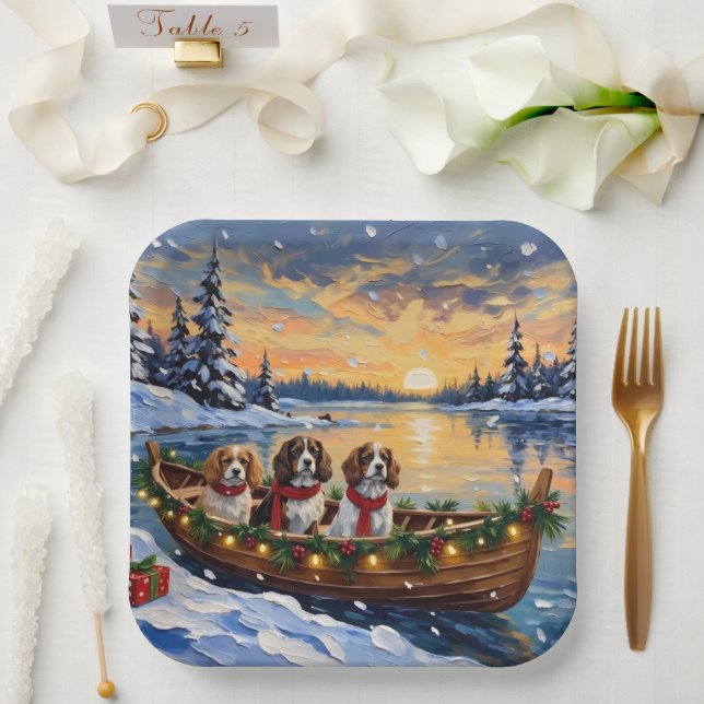 Cavalier King Charles Spaniel Christmas Boat Paper Plate (Wedding)