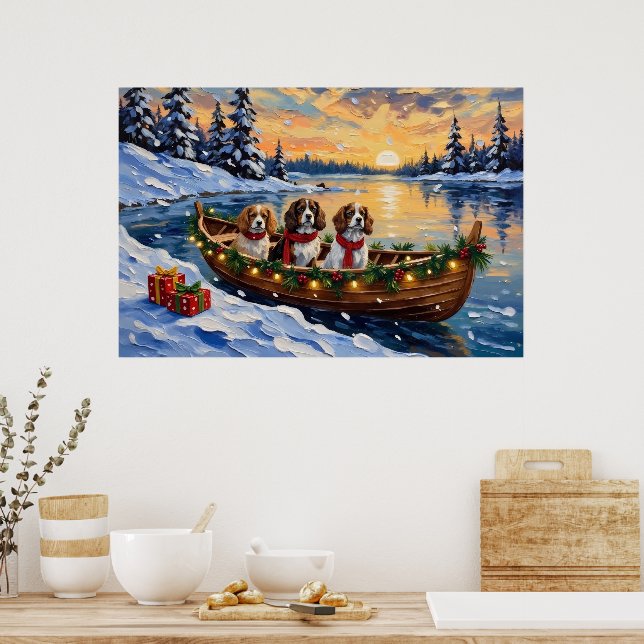 Cavalier King Charles Spaniel Christmas Boat Poster (Kitchen)