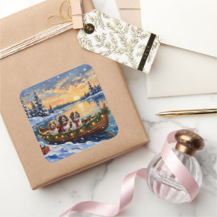 Cavalier King Charles Spaniel Christmas Boat Square Sticker