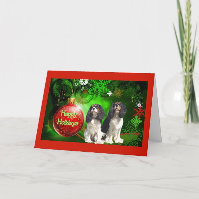 Cavalier King Charles Spaniel Christmas Card Red B (Front)