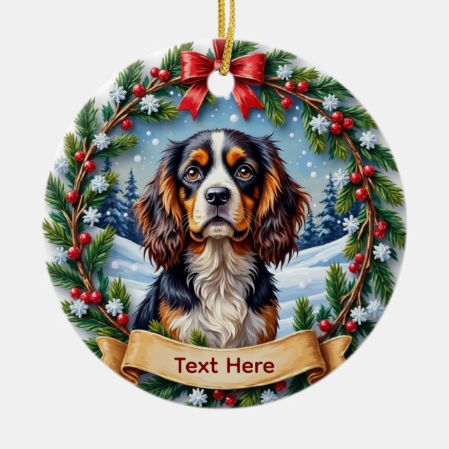 Cavalier King Charles Spaniel Christmas Ceramic Tree Decoration (Front)