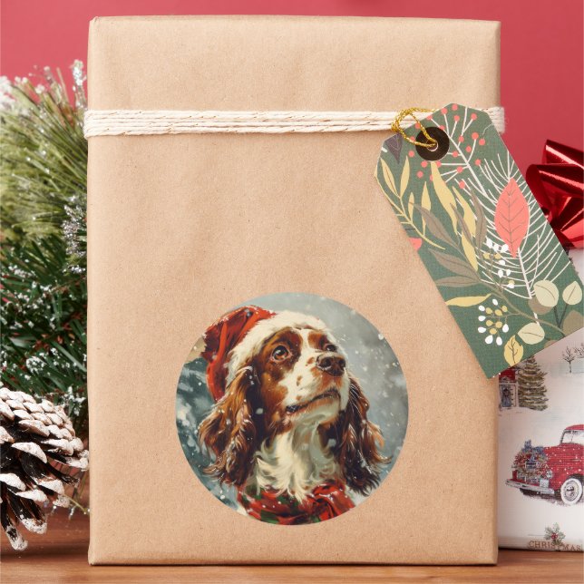 Cavalier King Charles Spaniel Christmas  Classic Round Sticker (Holiday)