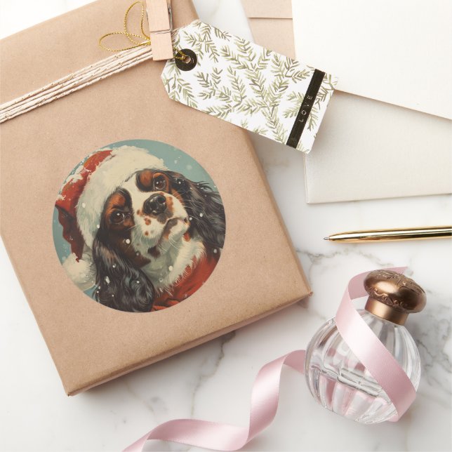 Cavalier King Charles Spaniel Christmas  Classic Round Sticker (Gifting)