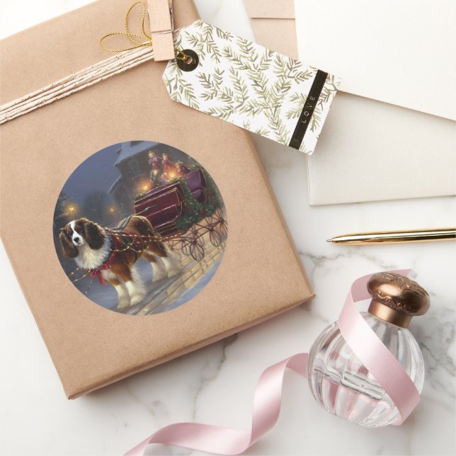 Cavalier King Charles Spaniel Christmas Festive  Classic Round Sticker (Gifting)