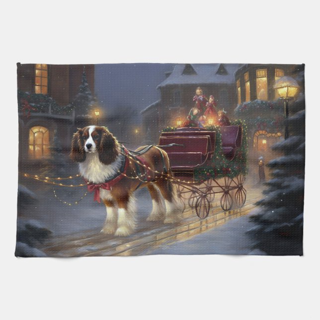 Cavalier King Charles Spaniel Christmas Festive  Tea Towel (Horizontal)