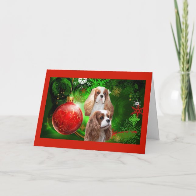 Cavalier King Charles Spaniel Christmas Red Ball G Holiday Card (Front)