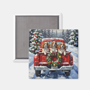 Cavalier King Charles Spaniel Christmas Red Truck Magnet