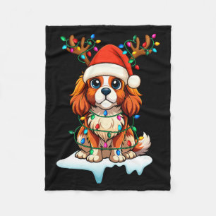 Cavalier King Charles Spaniel Christmas Reindeer P Fleece Blanket