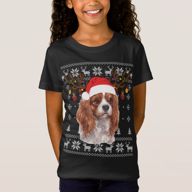 Cavalier King Charles Spaniel Christmas Reindeer P T-Shirt (Front)