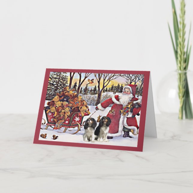 Cavalier King Charles Spaniel Christmas Santa and  Holiday Card (Front)