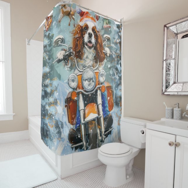 Cavalier King Charles Spaniel Christmas Shower Curtain (In Situ)