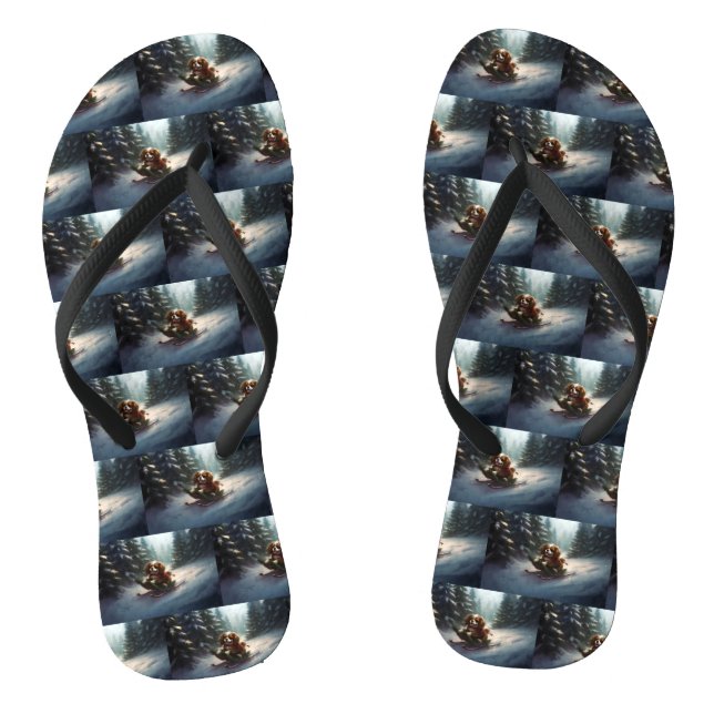 Cavalier King Charles Spaniel  Christmas snow Jandals (Footbed)
