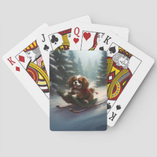 Cavalier King Charles Spaniel  Christmas snow Playing Cards