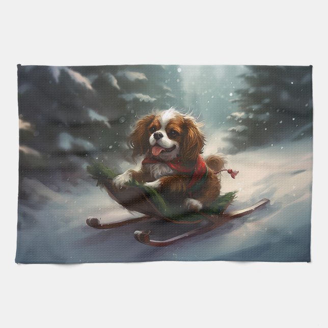 Cavalier King Charles Spaniel  Christmas snow Tea Towel (Horizontal)
